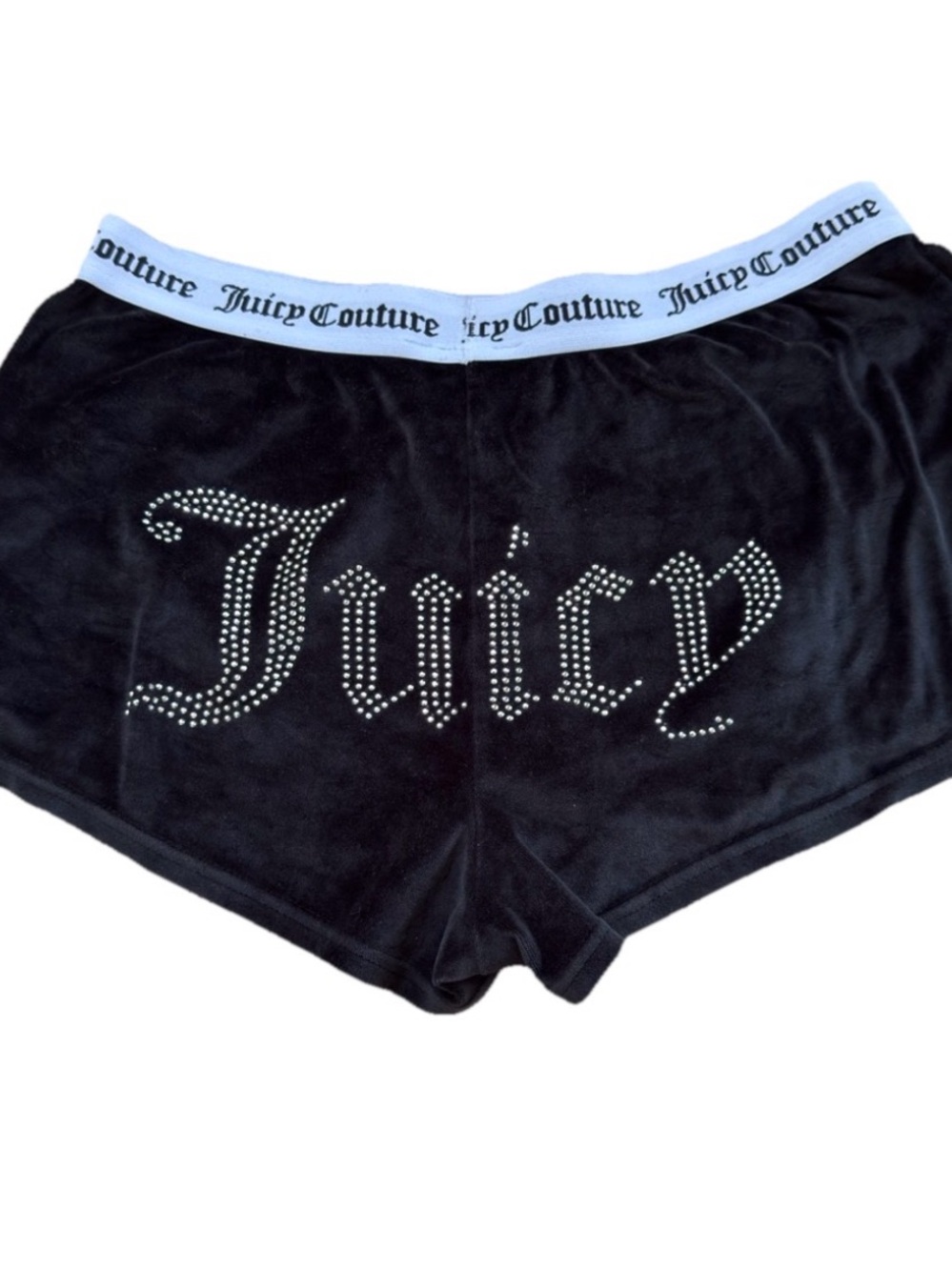 Juicy Couture Y2K Womens M Velour Velvet Boxer Shorts Black Y2K Jeweled Spellout